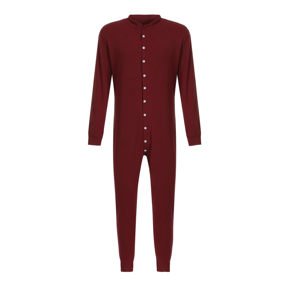 Male Leisure Wear, Solid Color Long Sleeve Single-breasted Jumpsuit