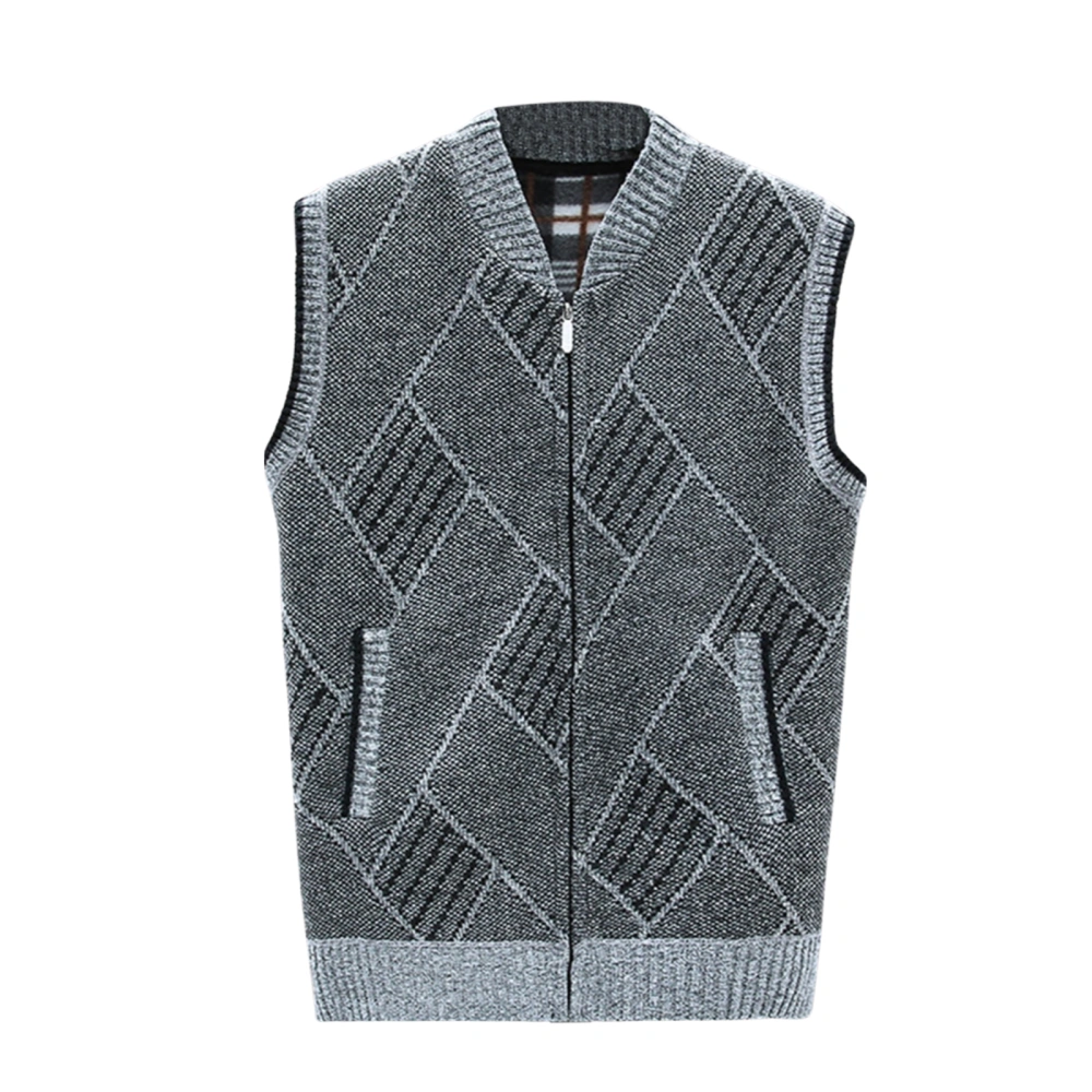 Men’s Diamond Pattern Large Size Sleeveless Knitted Zipper Cardigan