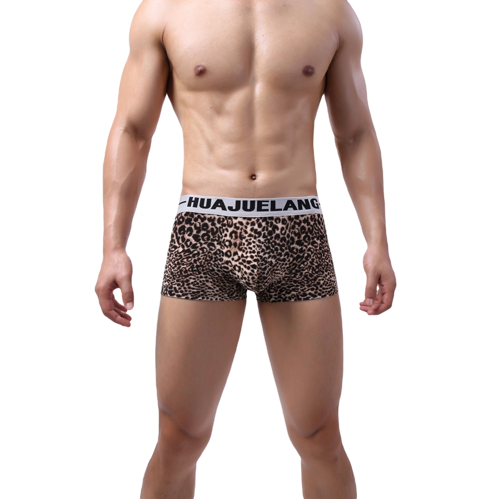 Men Letter Leopard Print Underpants, Elastic Waist Boxer Briefs