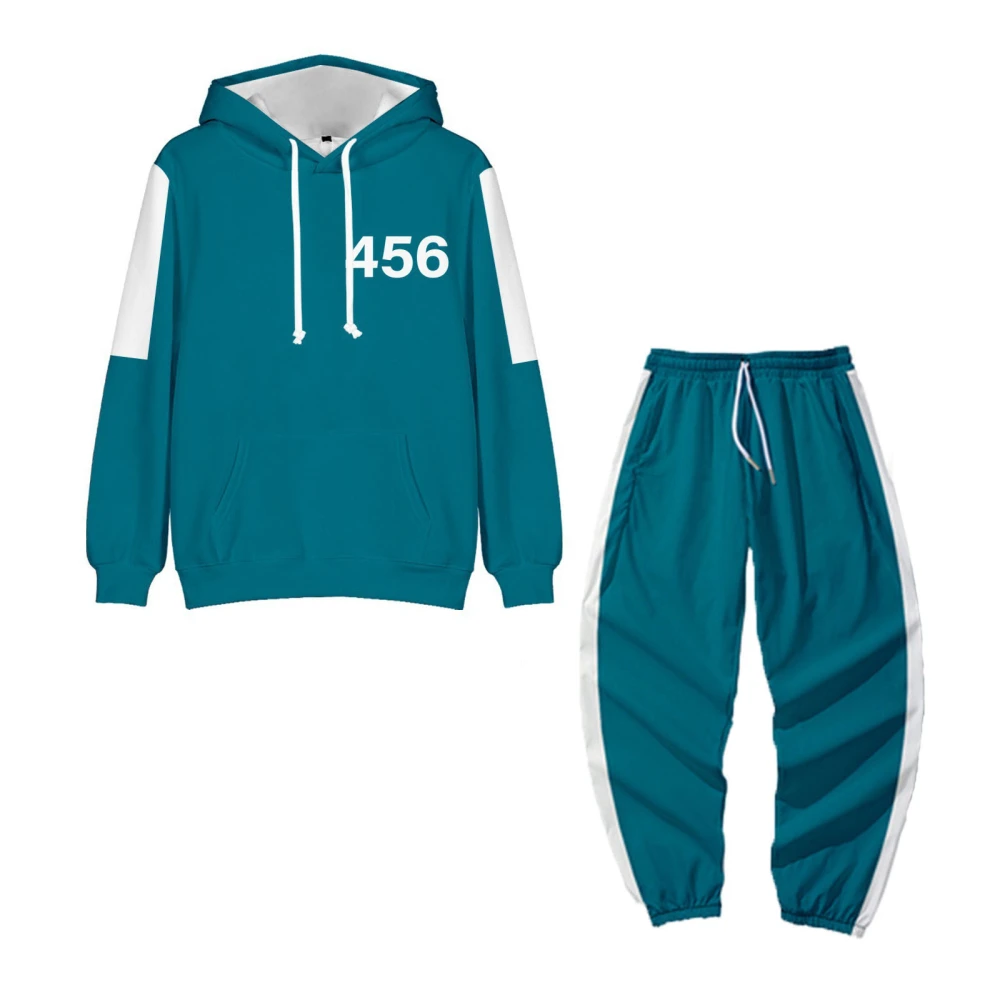 2Pcs Couple Sportswear, Numbers Hooded Sweatshirt + Drawstring Slacks