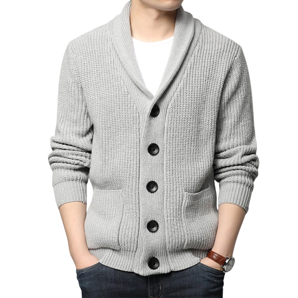 Men’ s Solid Color Turn-Down Collar Long Sleeve Jacket with Zipper