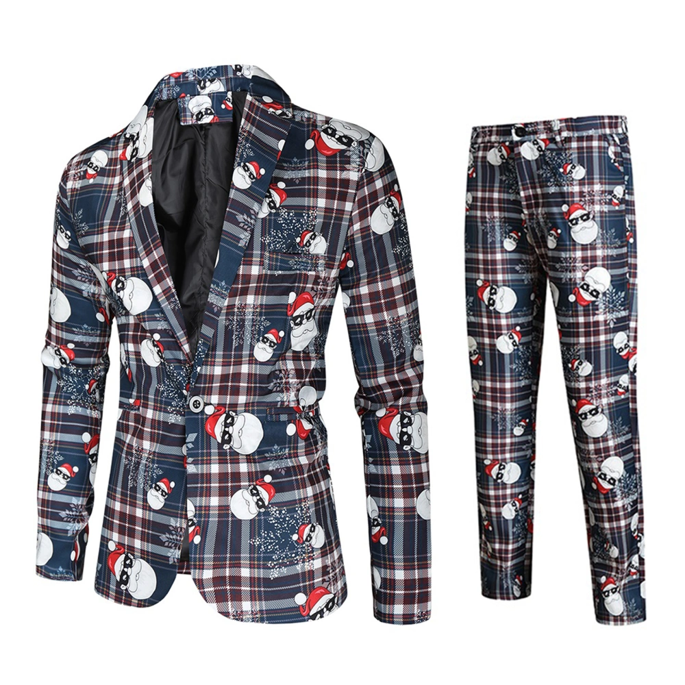 Men's 2-piece Trouser Suit Long-sleeved Santa Print Blazer Trousers 