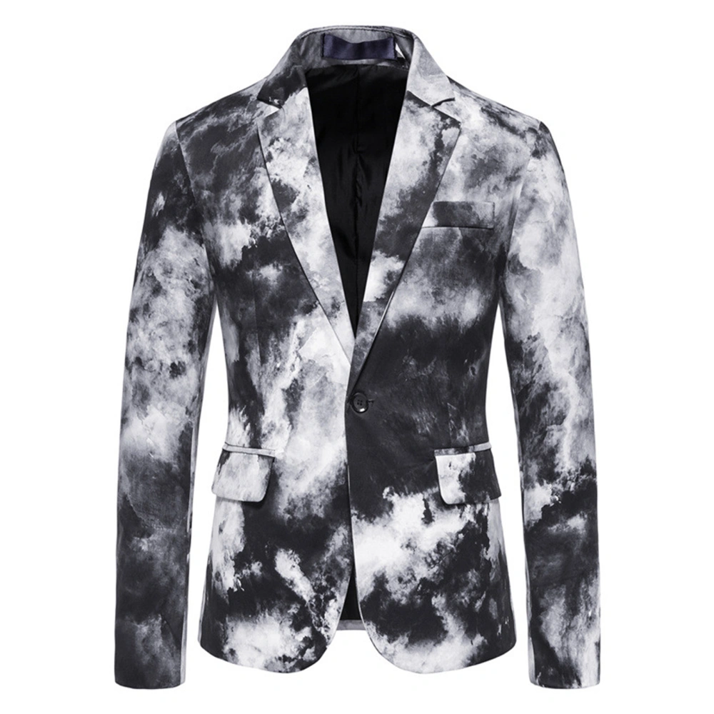 Men Long Sleeve Blazer, Tie Dye Pattern Single Button Lapel Suit Coat