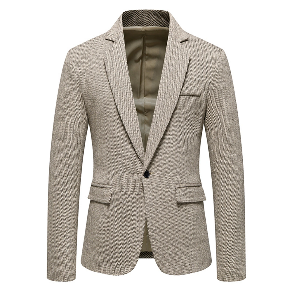 Men's Blazer, Solid Color Long Sleeve Lapel One Button Male Suit Coat