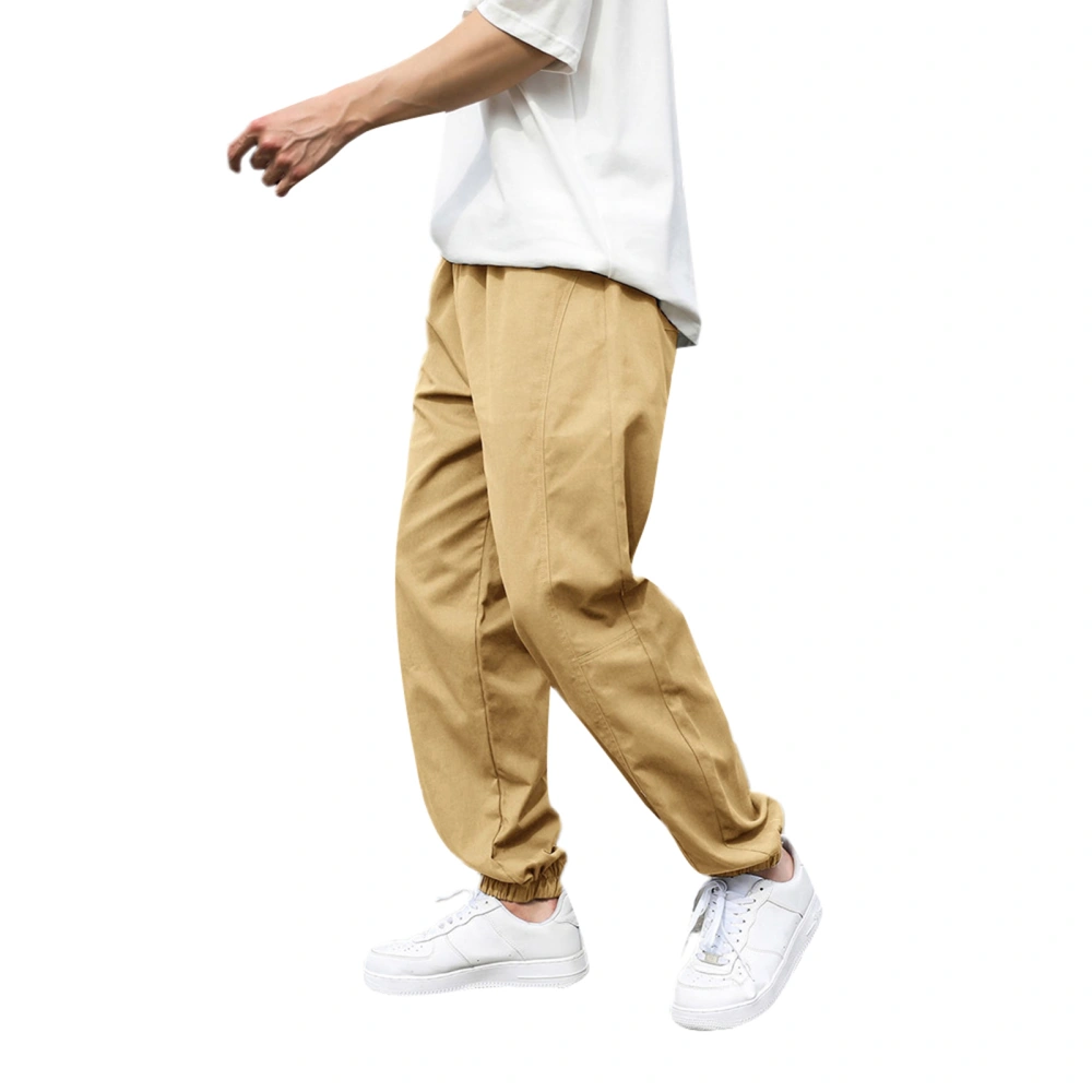 Men Fall Cargo Pants, Drawstring Middle Waist Tied-Ankle Sweat Pants