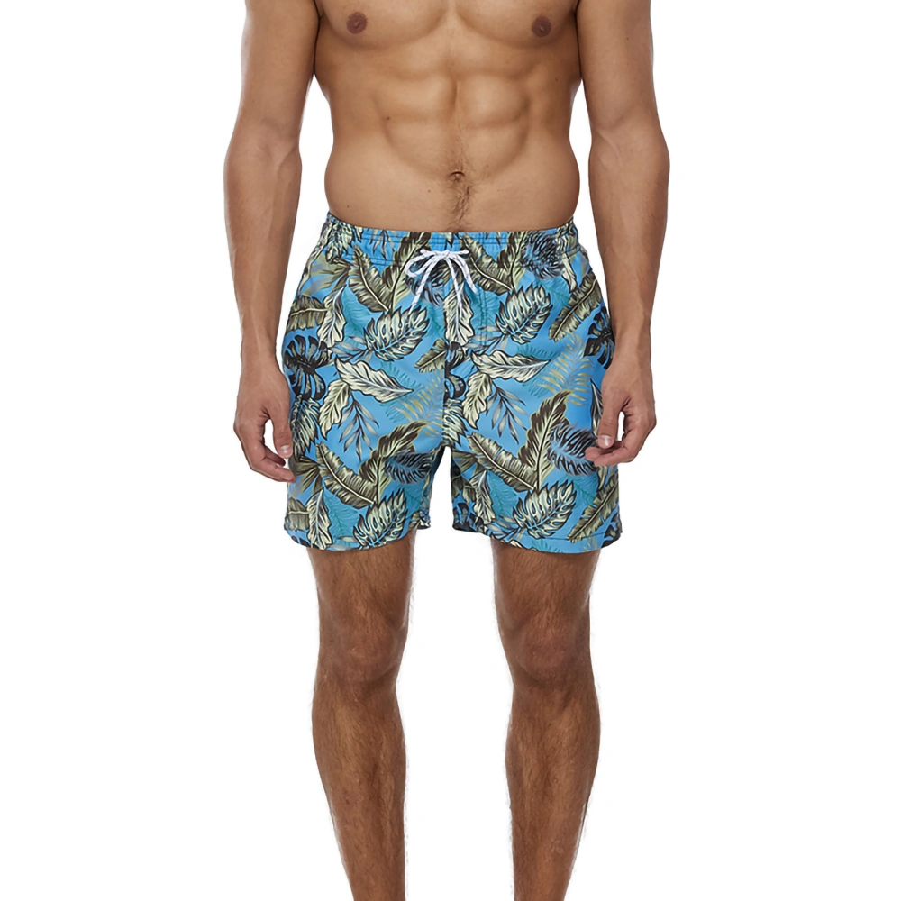 Men's Pattern Print Short Trousers, Drawstring Closure Holiday Shorts