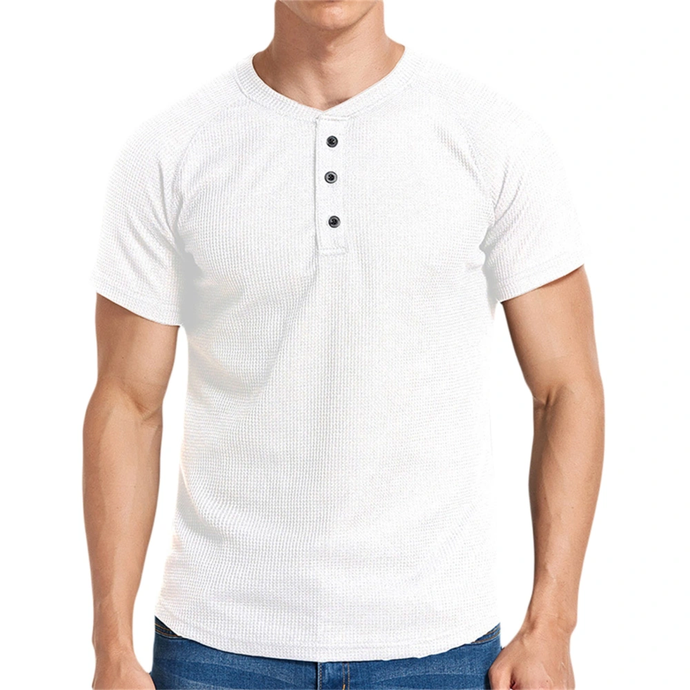 Men's Tops Neck Button Short Sleeve Summer Solid Color T-Shirt