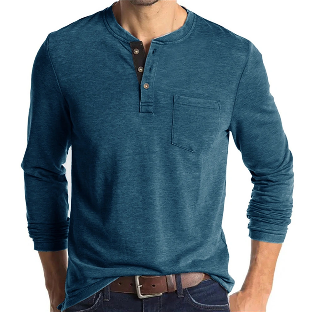 Men's Tops Pockets Decorative Long Sleeves Neck Button Bottoming Tops