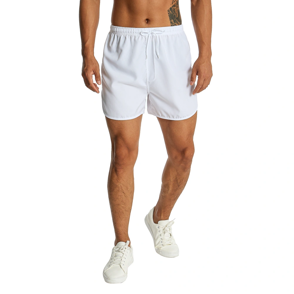 Men's Solid Drawstring Elastic Waist Boxer Shorts for Fitness, Running