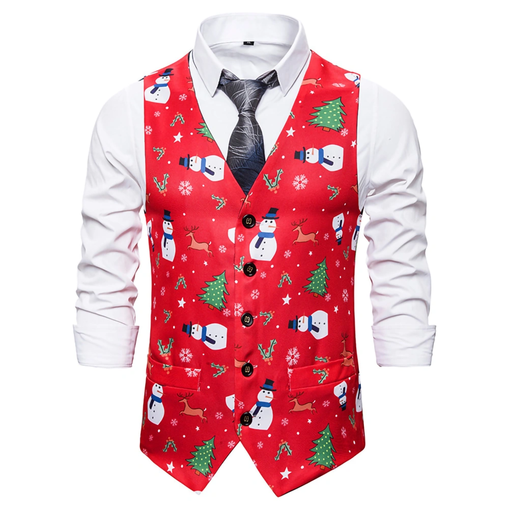 Women's Christmas Waistcoat, Snowman/Hat Print Sleeveless V-Neck Vest