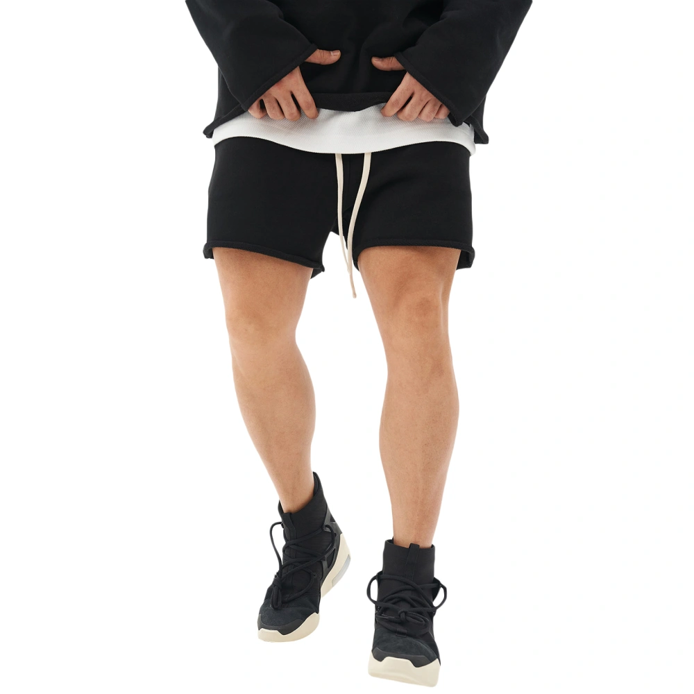 Men Sports Casual Shorts Solid Color Drawstring Elastic Waist Shorts