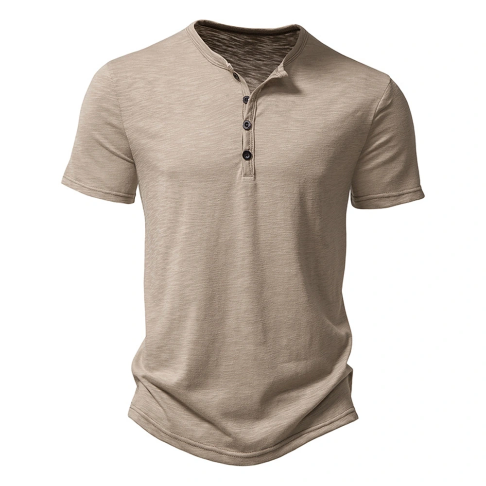 Men Casual Shirt, Short Sleeve Round Neck Buttons Solid Loose Tops 