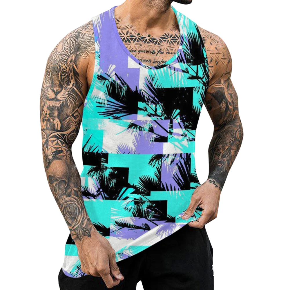 Men's Workout Tank Tops Tropical Print Fitness Sleeveless Gym T-shirts