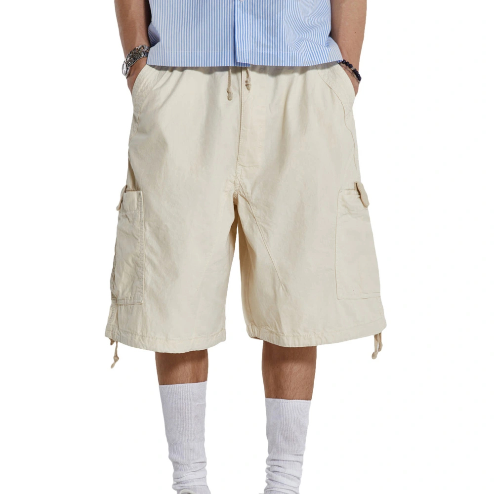 Men Summer Loose Casual Shorts, Solid Color Cargo Pants with Pockets