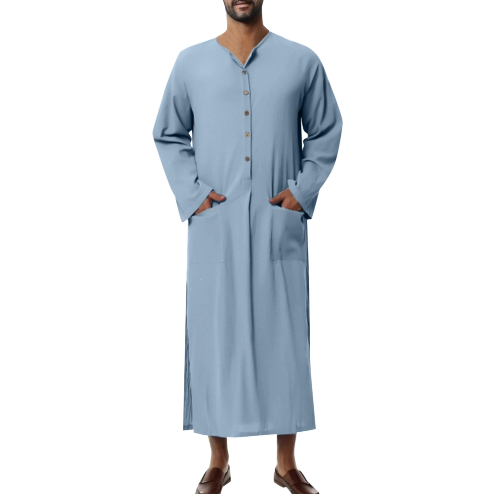 Men Robe, Long Sleeve Kaftan Button Closure Solid Color Slit Thobe