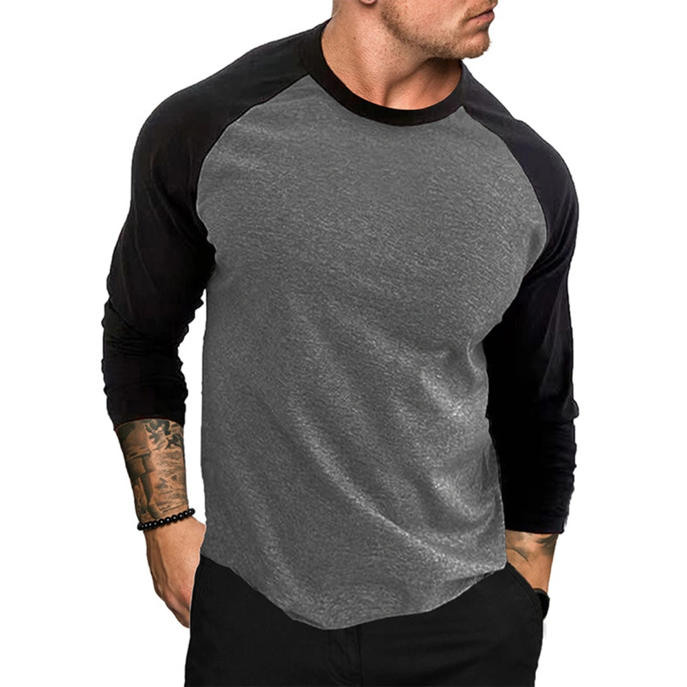 Men's Contrast Color T-shirt, Long Sleeve O-Neck Slim Basic Tops