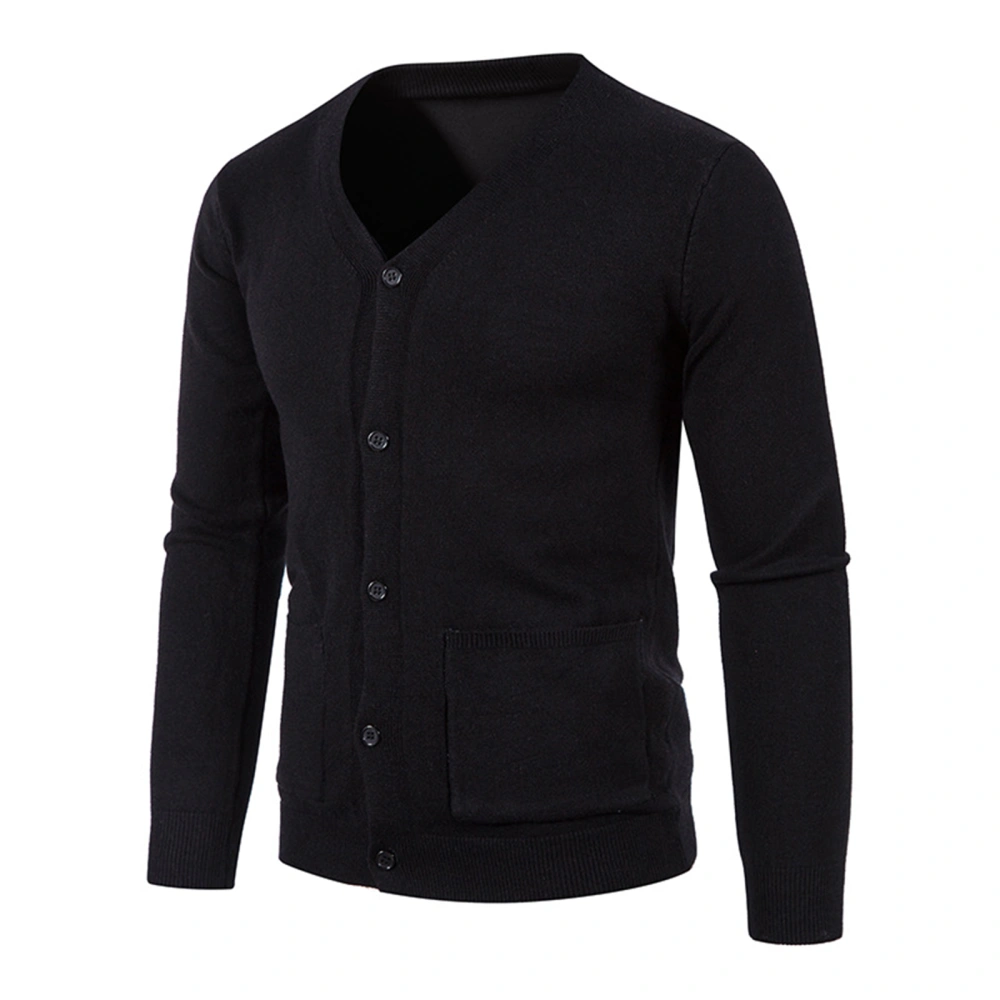 Men's Long Sleeve Knit Cardigan Slim V-Neck Solid Sweater Coat