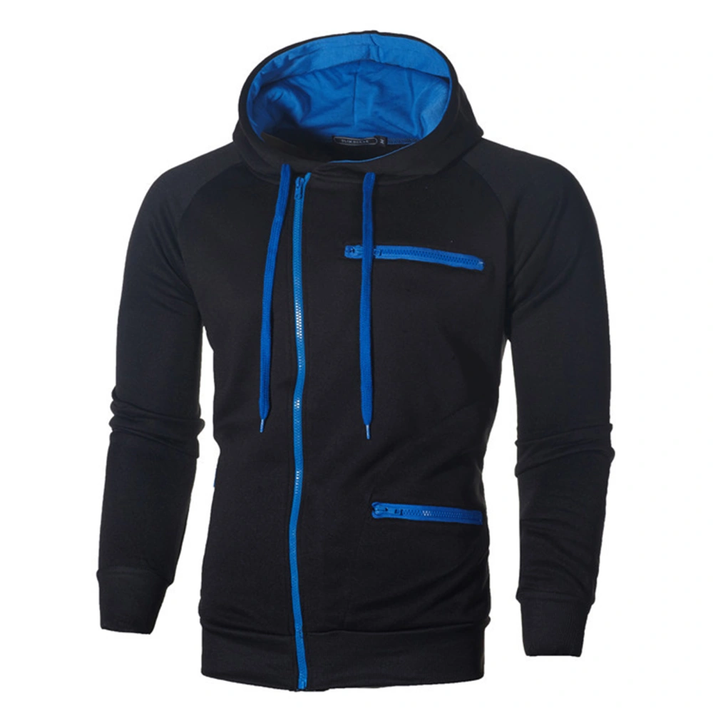 Men's Hoodie Pullover Coat, Contrast Long Sleeve Zip Front Jacket