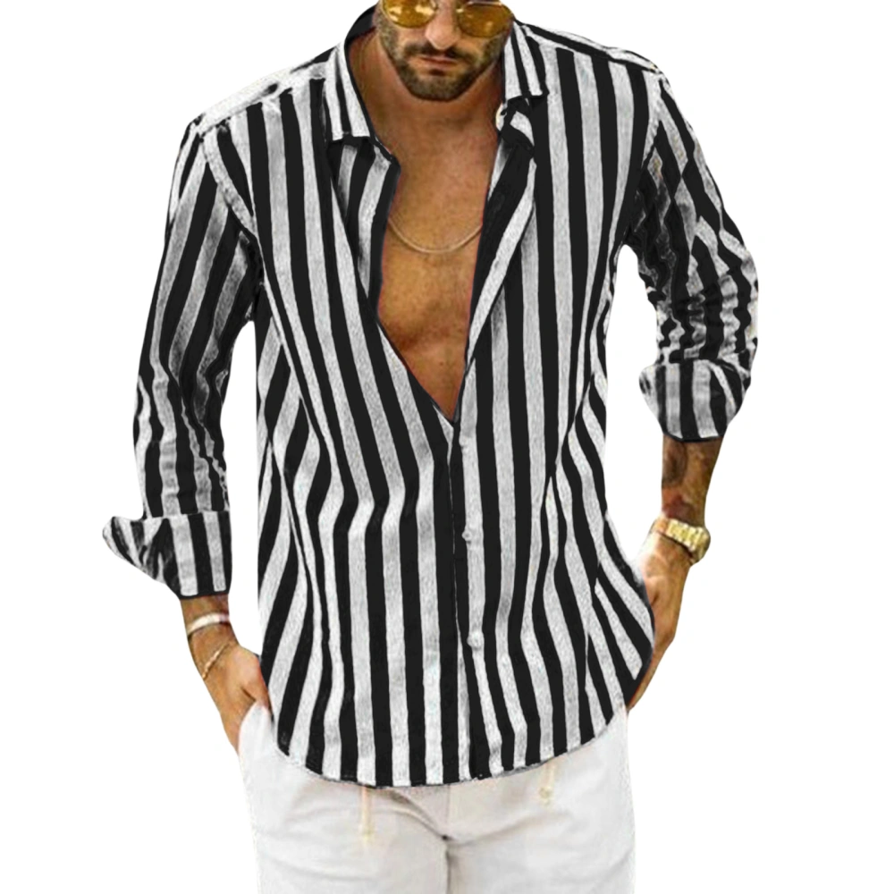 Men’s Shirt, Long Sleeve Turn-down Collar Button-down Striped Shirt