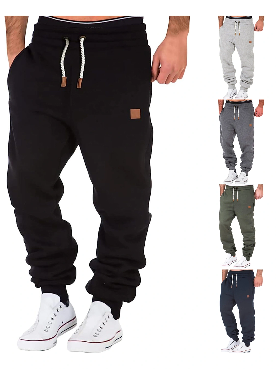 Men Athletic Pants, Elastic Waist Drawstring Trousers with Pockets