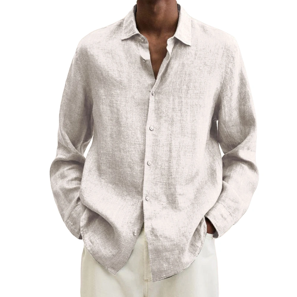 Men Button Down Linen Shirts Lightweight Long Sleeve Beach Shirts