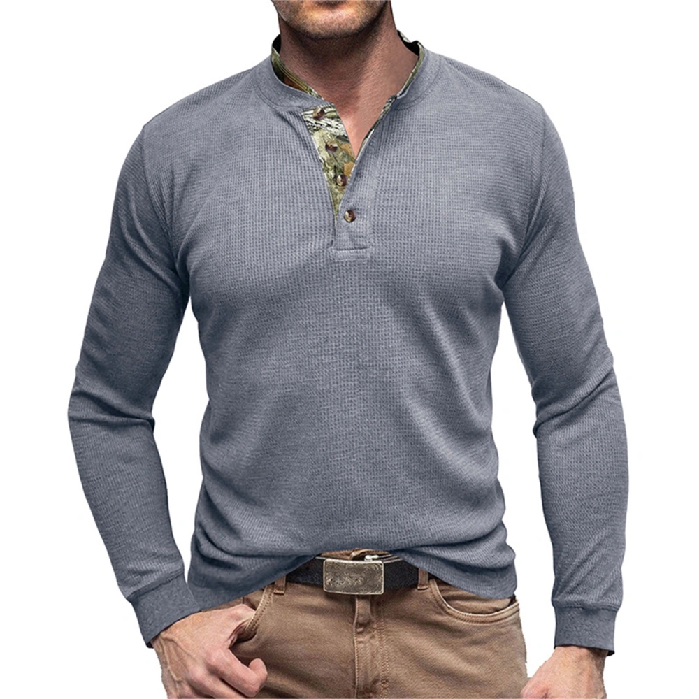 Men Long Sleeve T-Shirts Print Patchwork Collar Buttons Casual Tops