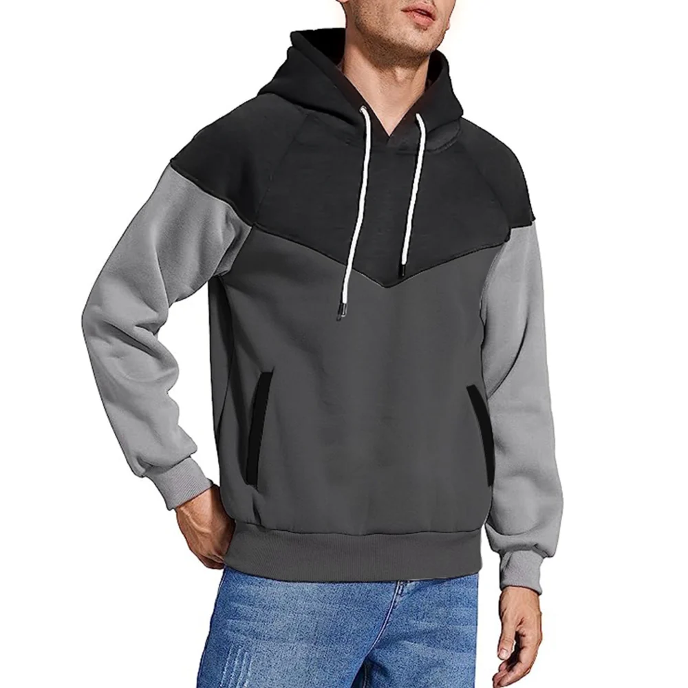 Men Hoodie, Long Sleeve Contrast Color Sweatshirt with Pocket