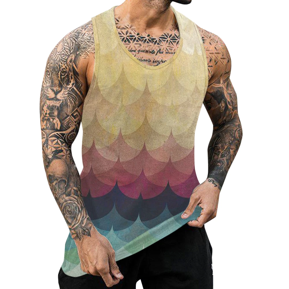 Men’s Casual Beach Tank Tops, Graphic Print Workout Gym Vest