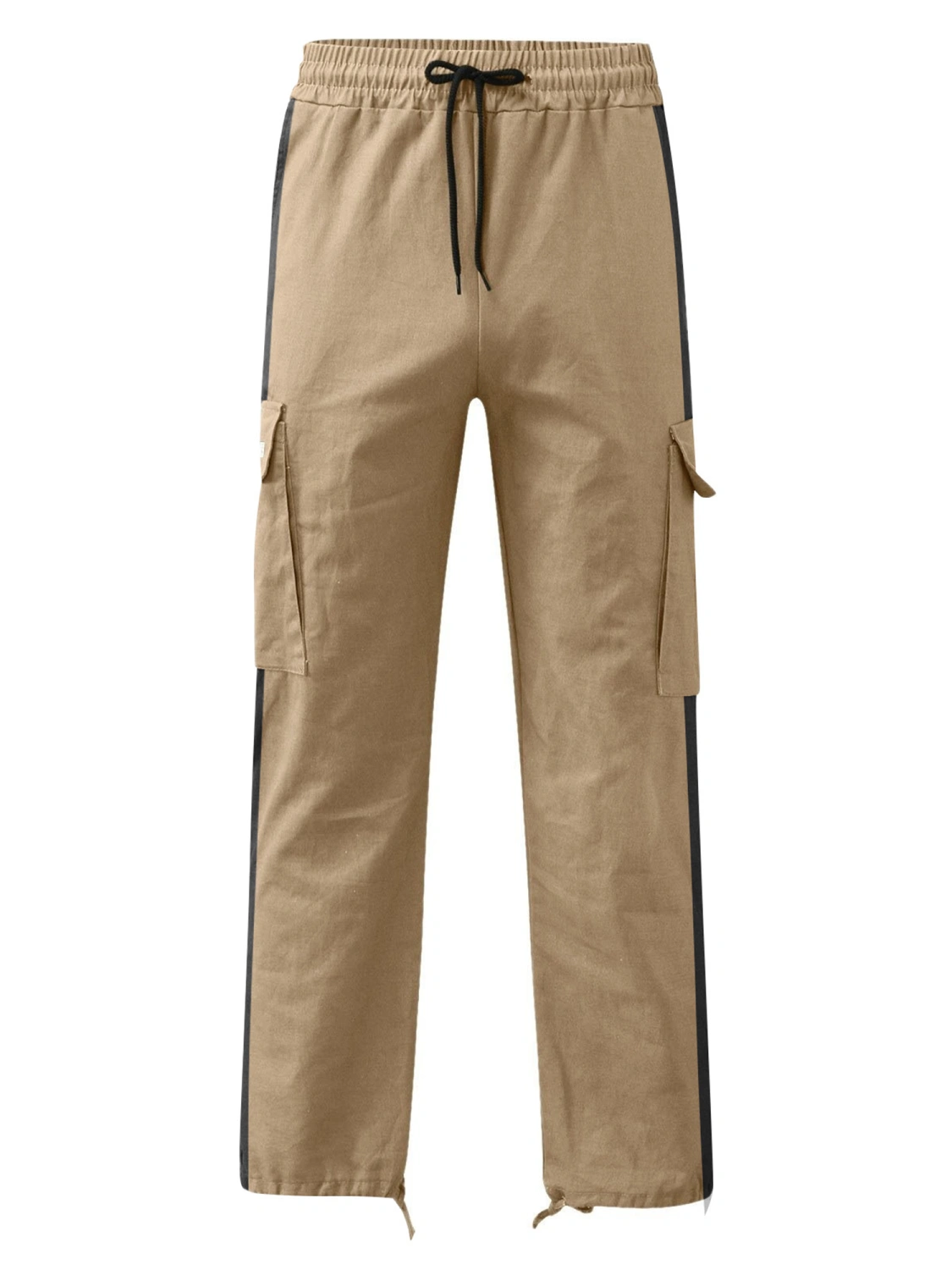 Men Baggy Pants Drawstring Waistband Contrast Color Cargo Pants