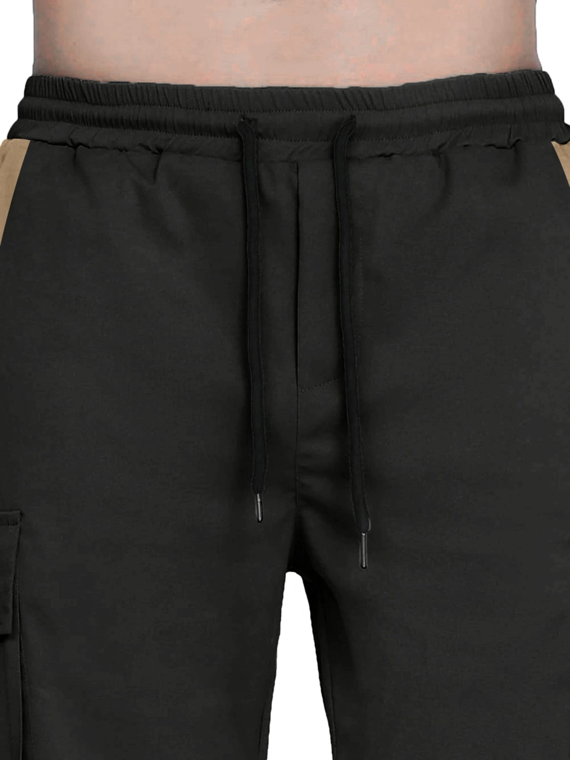 Men Baggy Pants Drawstring Waistband Contrast Color Cargo Pants