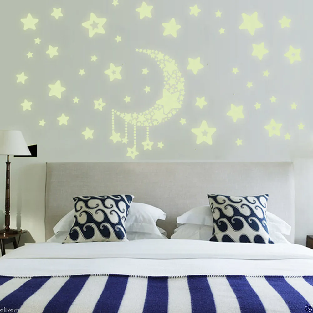 Fluorescent Wall Stickers, Luminous Star Moon Bedroom Decoration