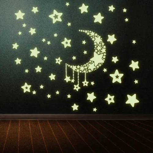 Fluorescent Wall Stickers, Luminous Star Moon Bedroom Decoration