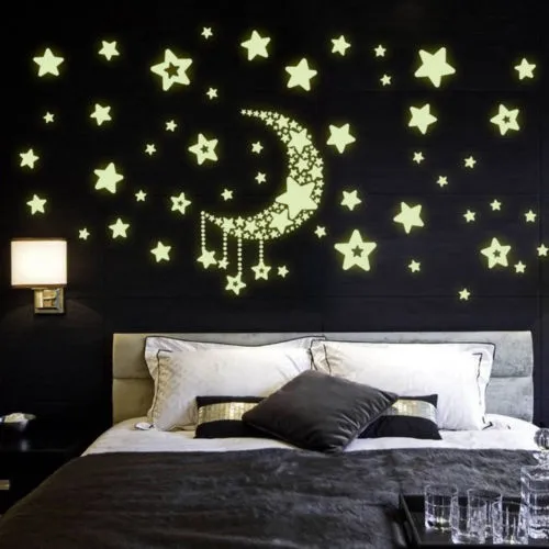 Fluorescent Wall Stickers, Luminous Star Moon Bedroom Decoration