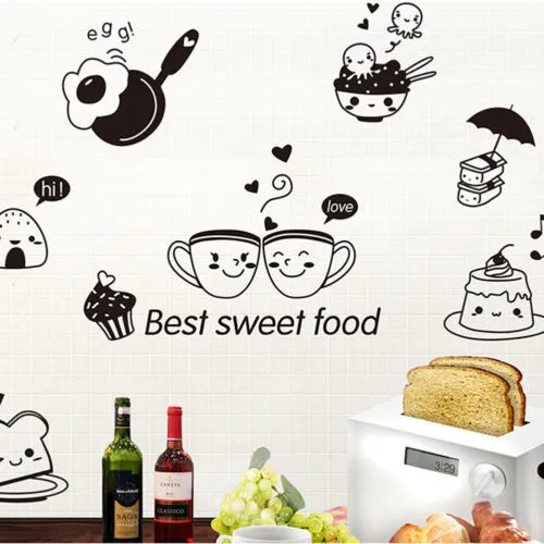 Cartoon Coffee Cup Dessert Kitchen Living Room Decorative Wall Sticker