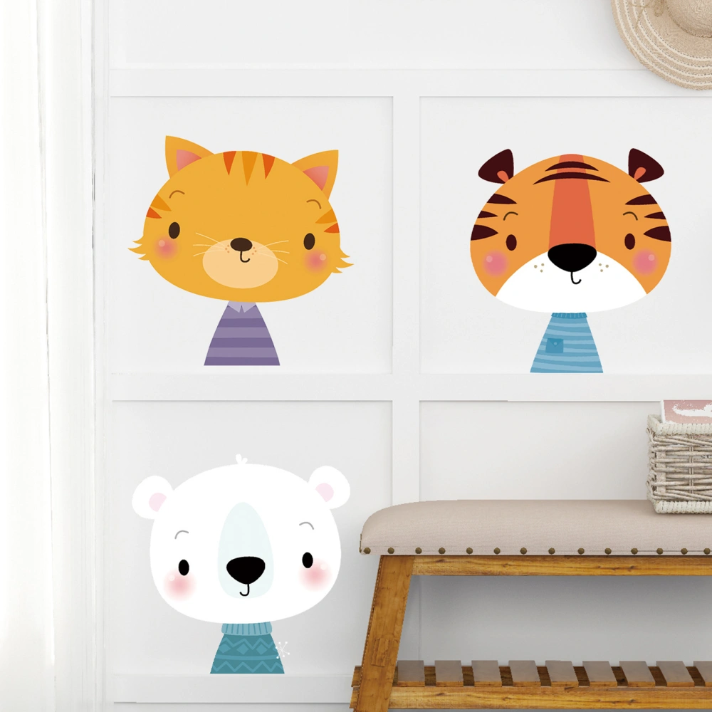 Cartoon Wall Decals Cute Cat Tiger Polar Bear Wall Art Stickers for Kindergarten