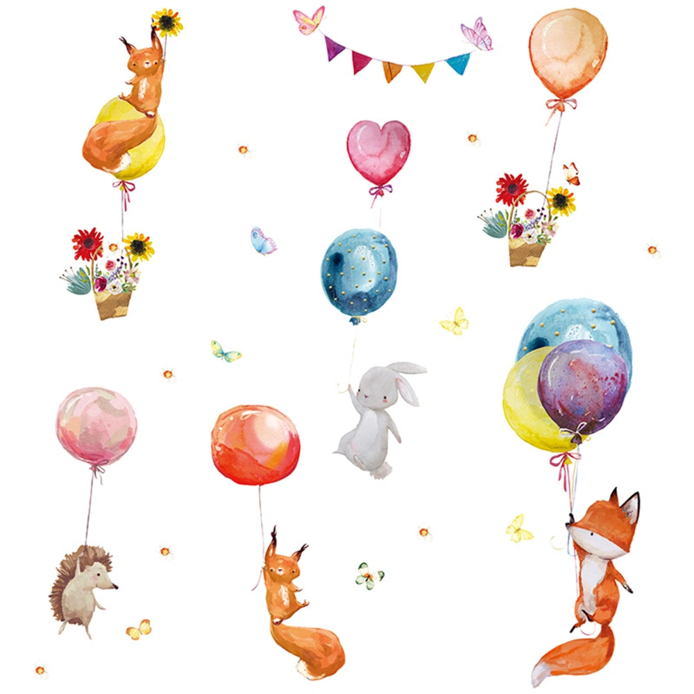 Watercolor Wall Decals Animal Friends with Balloons Flowers Banner Stickers