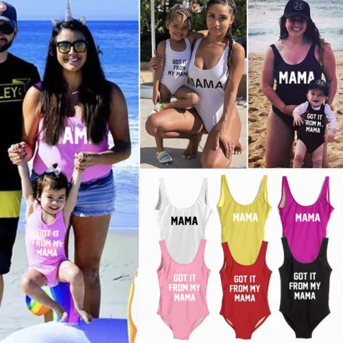 Mother & Daughter Bikini, One-piece Bathing Suit, Letters Print Swimwear