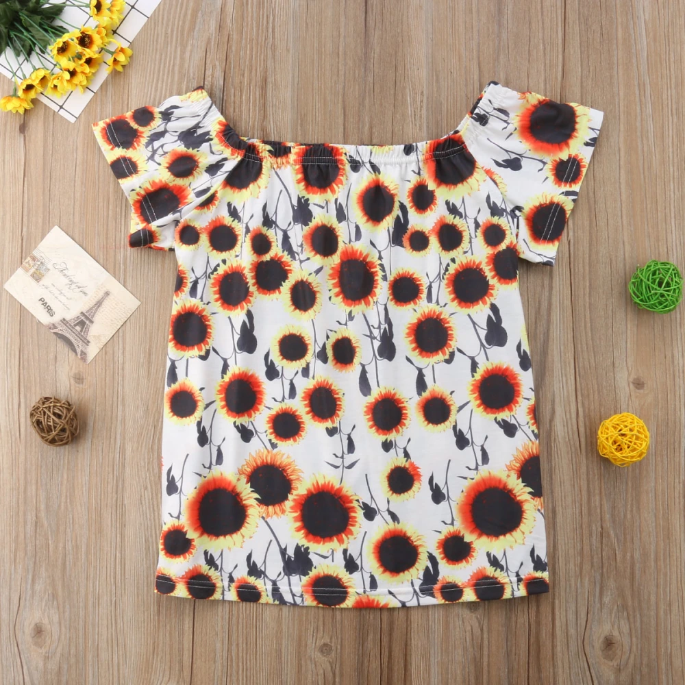 Mother-Daughter Tops, Short Sleeve Sunflower Tops/Sleeveless Tops