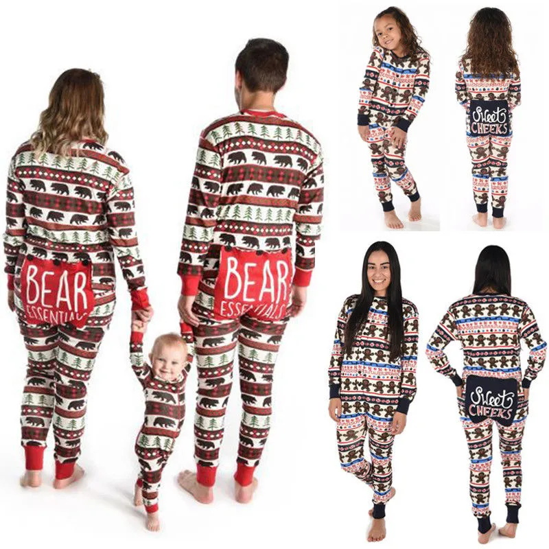 Family Matching Pyjamas PJs Set Adult Kids Striped Nightwear Jumpsuits