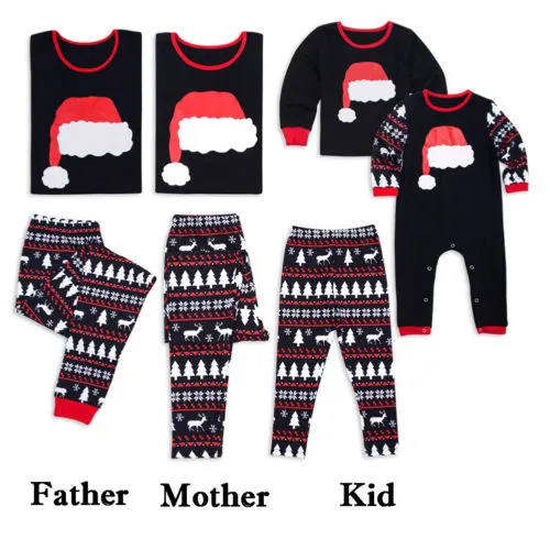 Family Matching Two-Piece Nightwear, Round Neck Tops + Long Pants