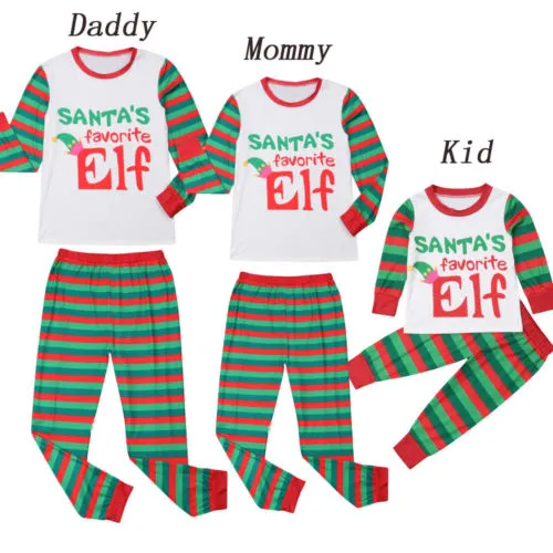 Family Christmas Pajamas Sets Long Sleeve Santa Letter Top + Striped Pant