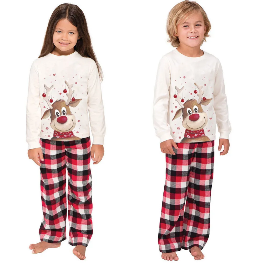 Xmas Matching Family 2PCS Pajamas Set, Reindeer Plaid Family  Sleepwear