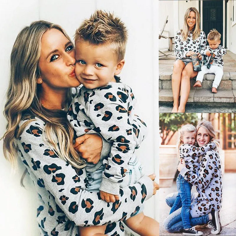 Family Matching Long Sleeve Sweater Leopard O Neck Parent-child T-Shirts