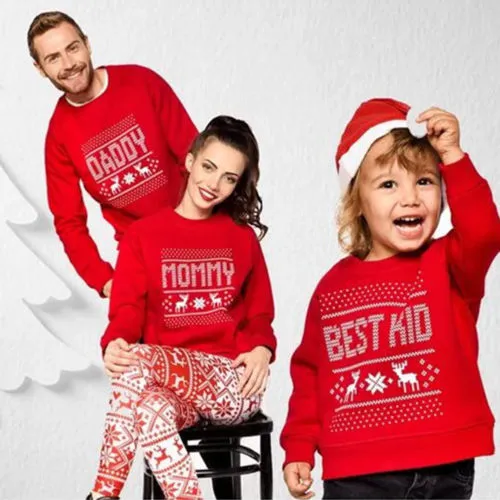 Christmas Family Match Pullover Red Long Sleeve Adult Kid Xmas Tops