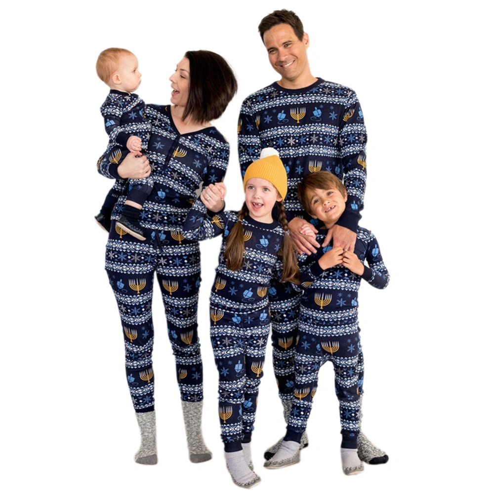 Christmas Family Pajama, Printed Long Sleeve Round Neck Jumpsuit/Top+Pants