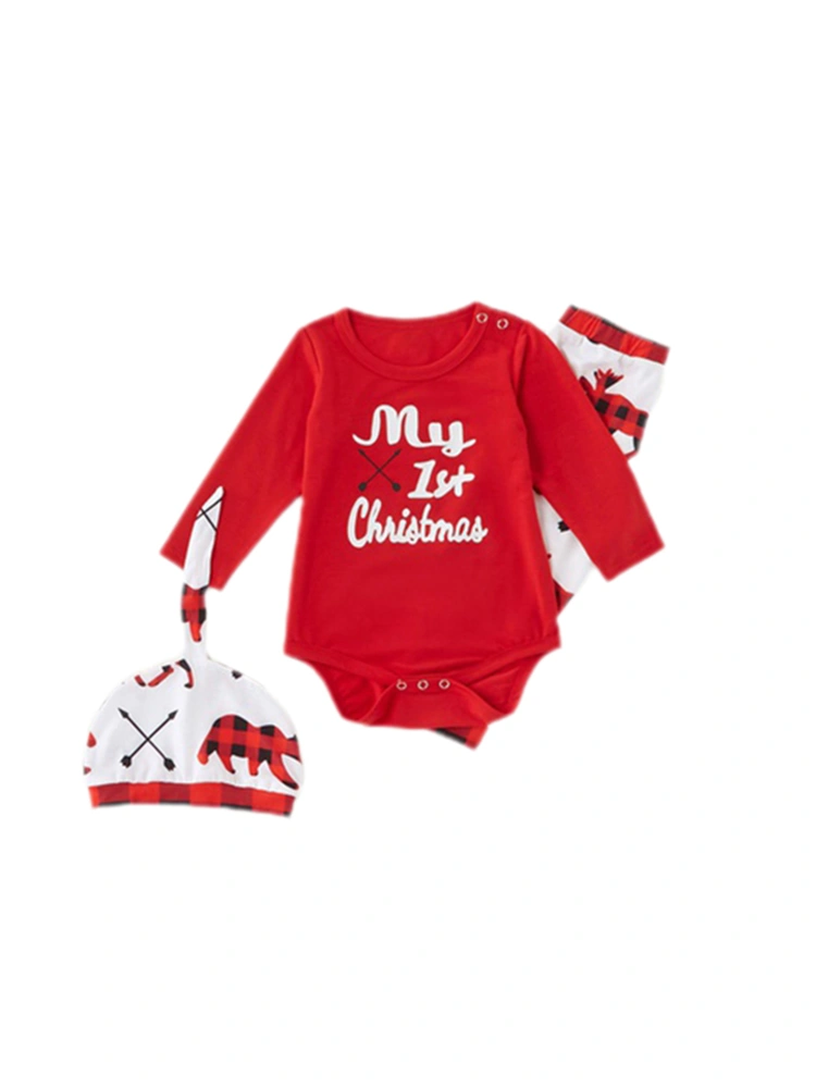 Christmas Home Parent-child Wear, White and Red Cartoon Printing Suit