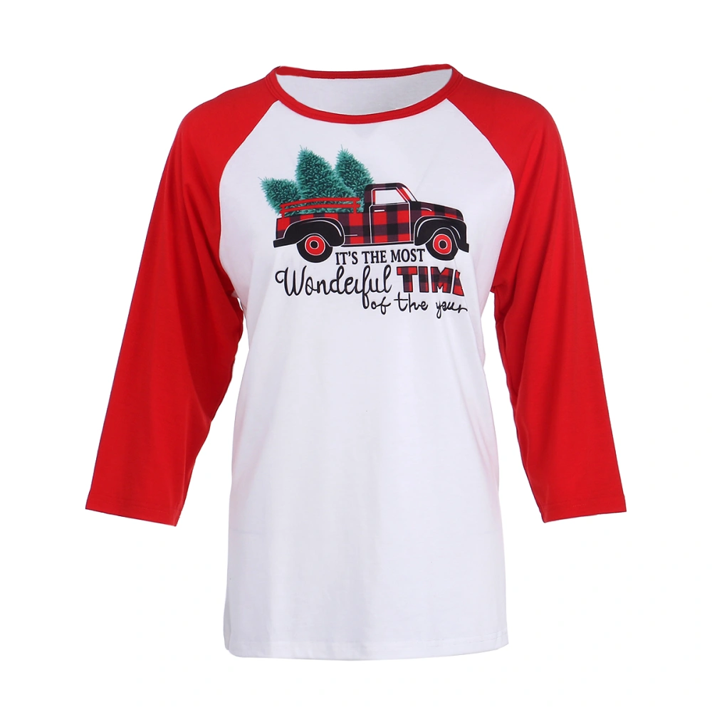 Parent-Child Tops Loose Christmas Plaid Car Letter Printed T-Shirt