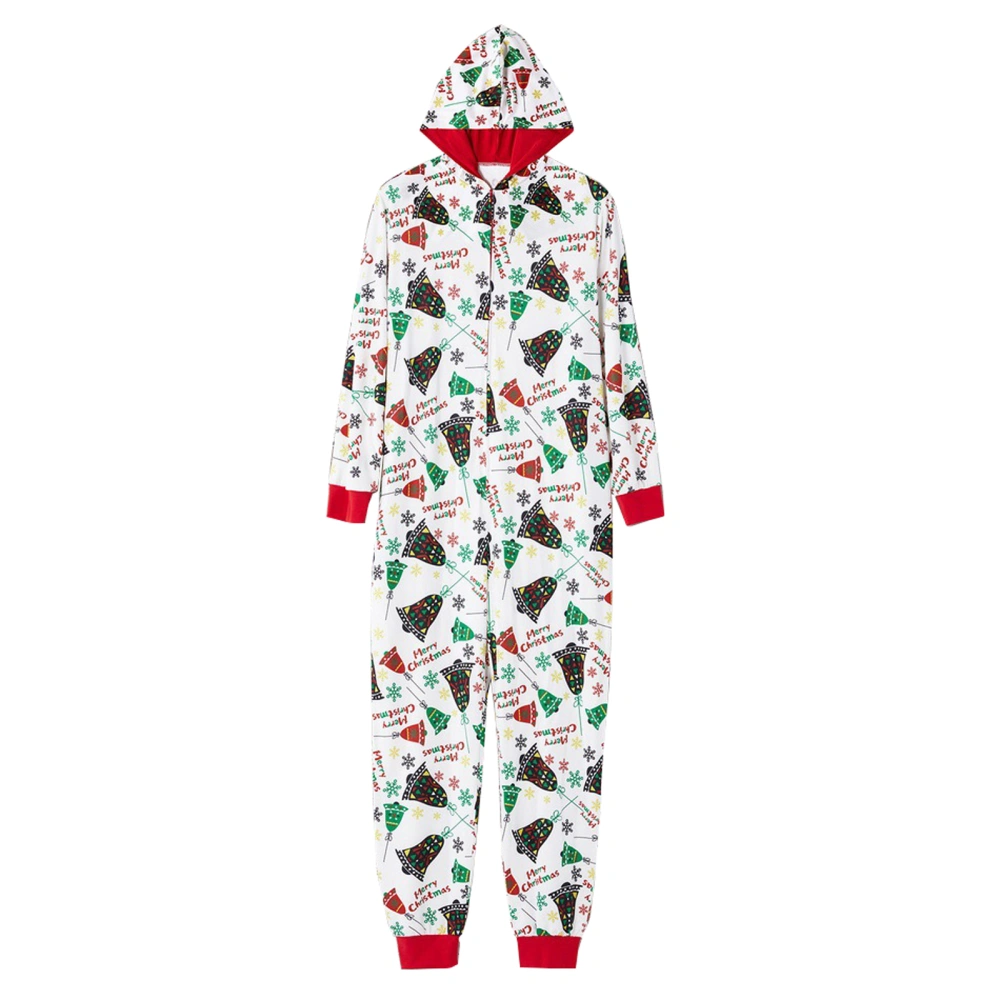 Family Christmas Costume, Cartoon Tree Bells Printing Hooded Jumpsuit