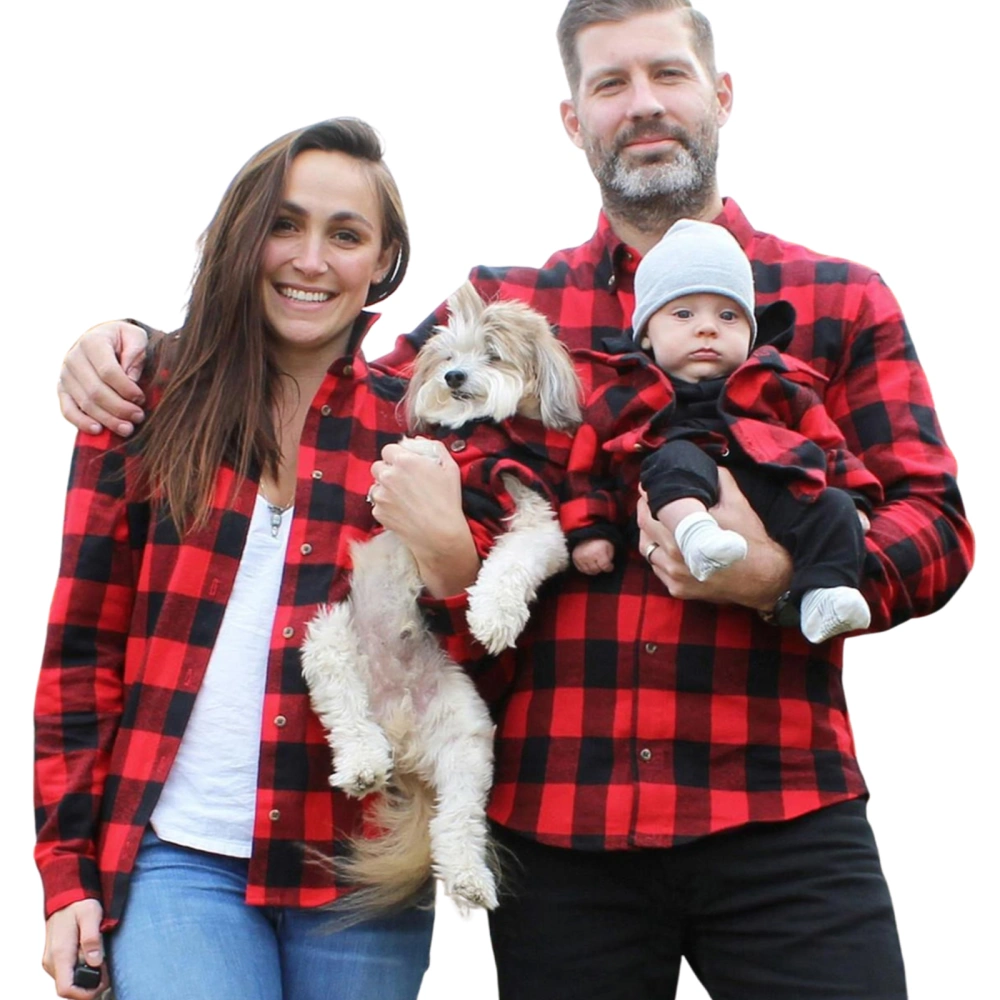 Parent-Child Matching Blouse, Long Sleeve Folded Collar Plaid Shirt