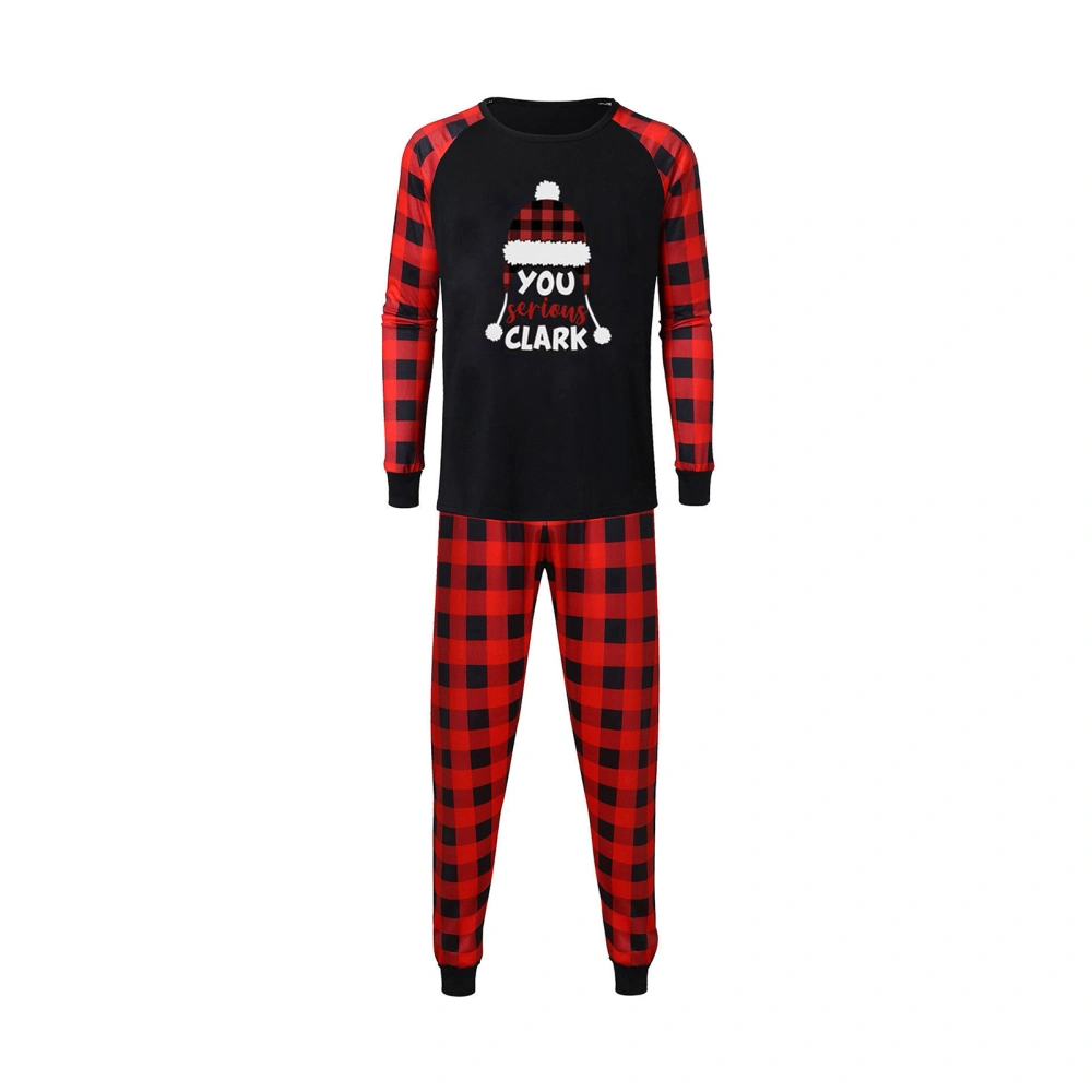 Parent-child Homedress, Long Sleeve Round Neck Tops Red Plaid Pants